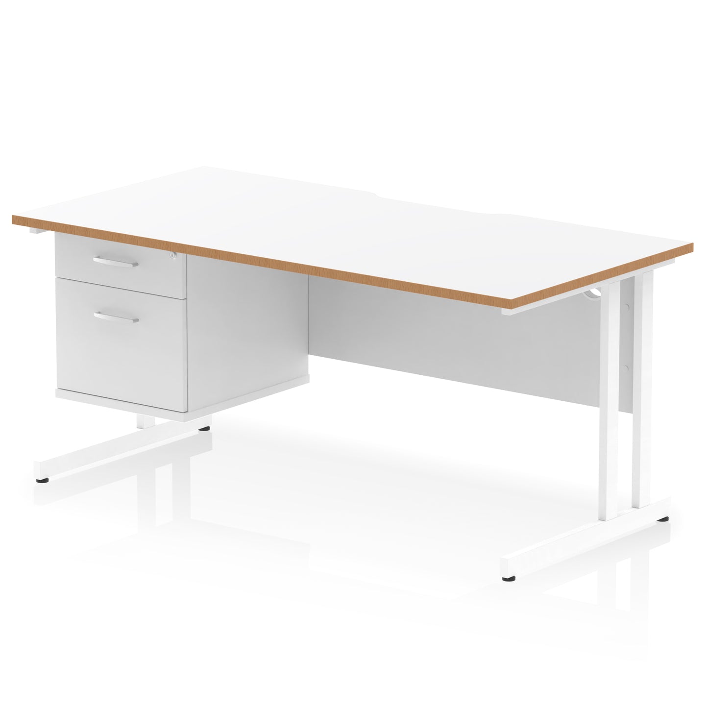 Impulse Scalloped Edge Cantilever Straight Desk With Single Fixed Pedestal - 1600mm - Multiple Colour Options