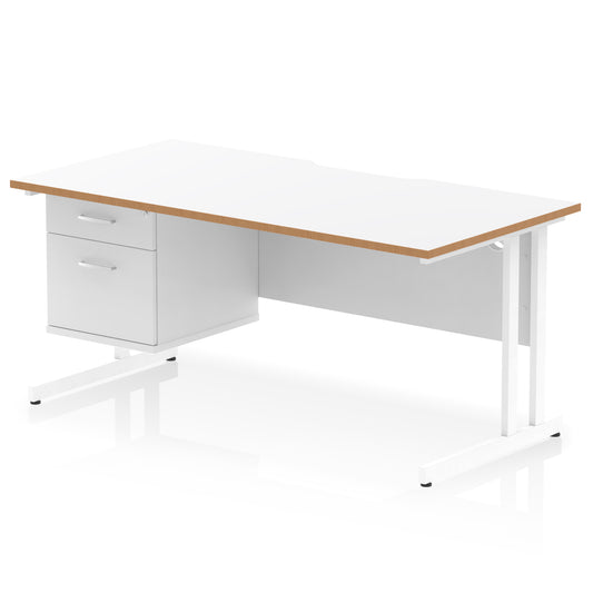 Impulse Scalloped Edge Cantilever Straight Desk With Single Fixed Pedestal - 1600mm - Multiple Colour Options