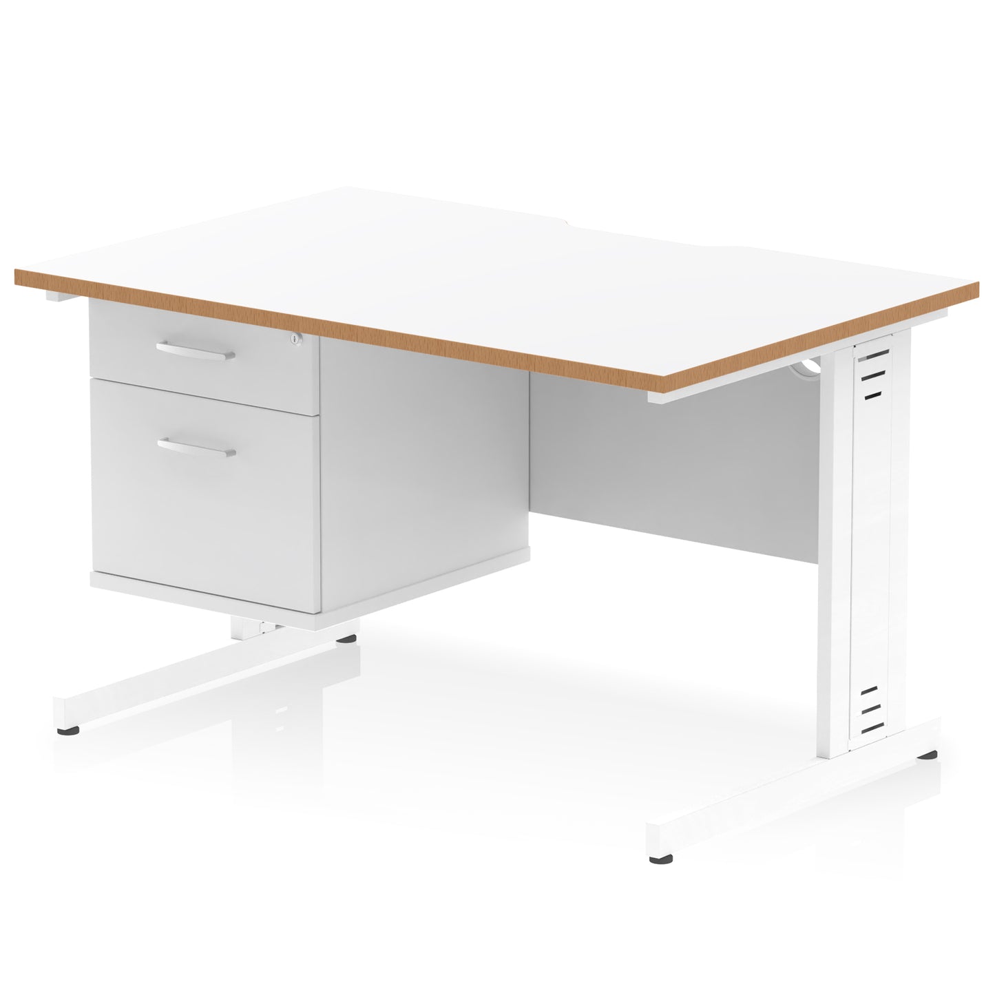 Impulse Scalloped Edge Cable Managed Straight Desk With Single Fixed Pedestal - 1200mm - Multiple Colour Options