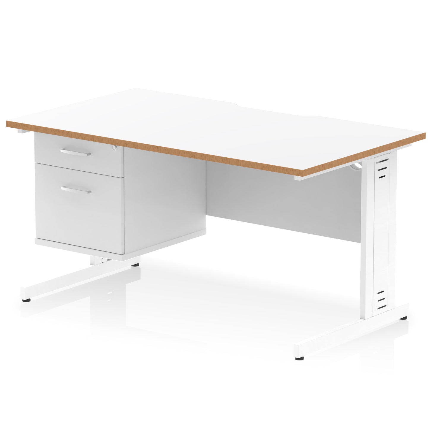 Impulse Scalloped Edge Cable Managed Straight Desk With Single Fixed Pedestal - 1400mm - Multiple Colour Options