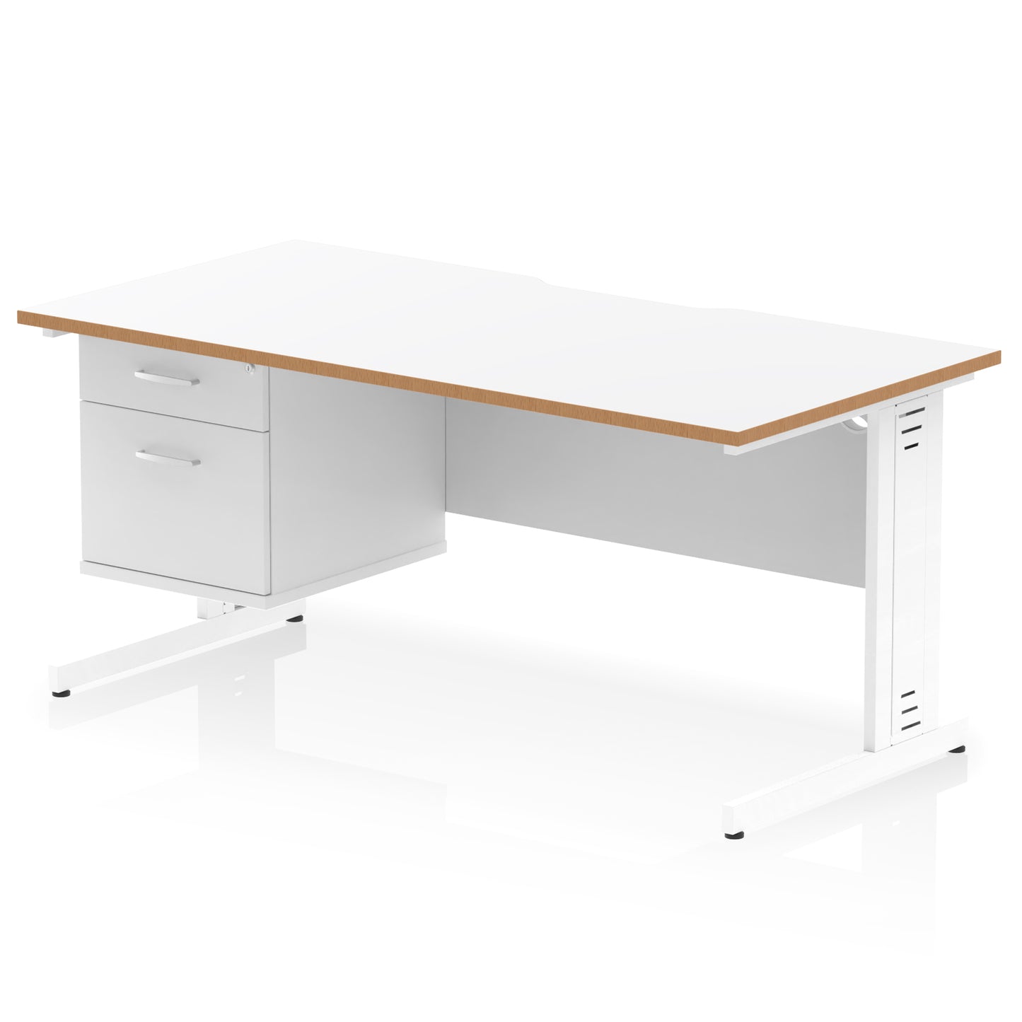 Impulse Scalloped Edge Cable Managed Straight Desk With Single Fixed Pedestal - 1600mm - Multiple Colour Options