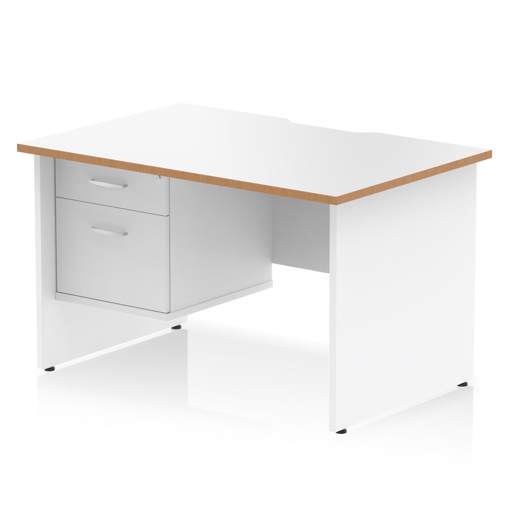Impulse Scalloped Edge Panel End Straight Desk With Single Fixed Pedestal - 1200mm - Multiple Colour Options