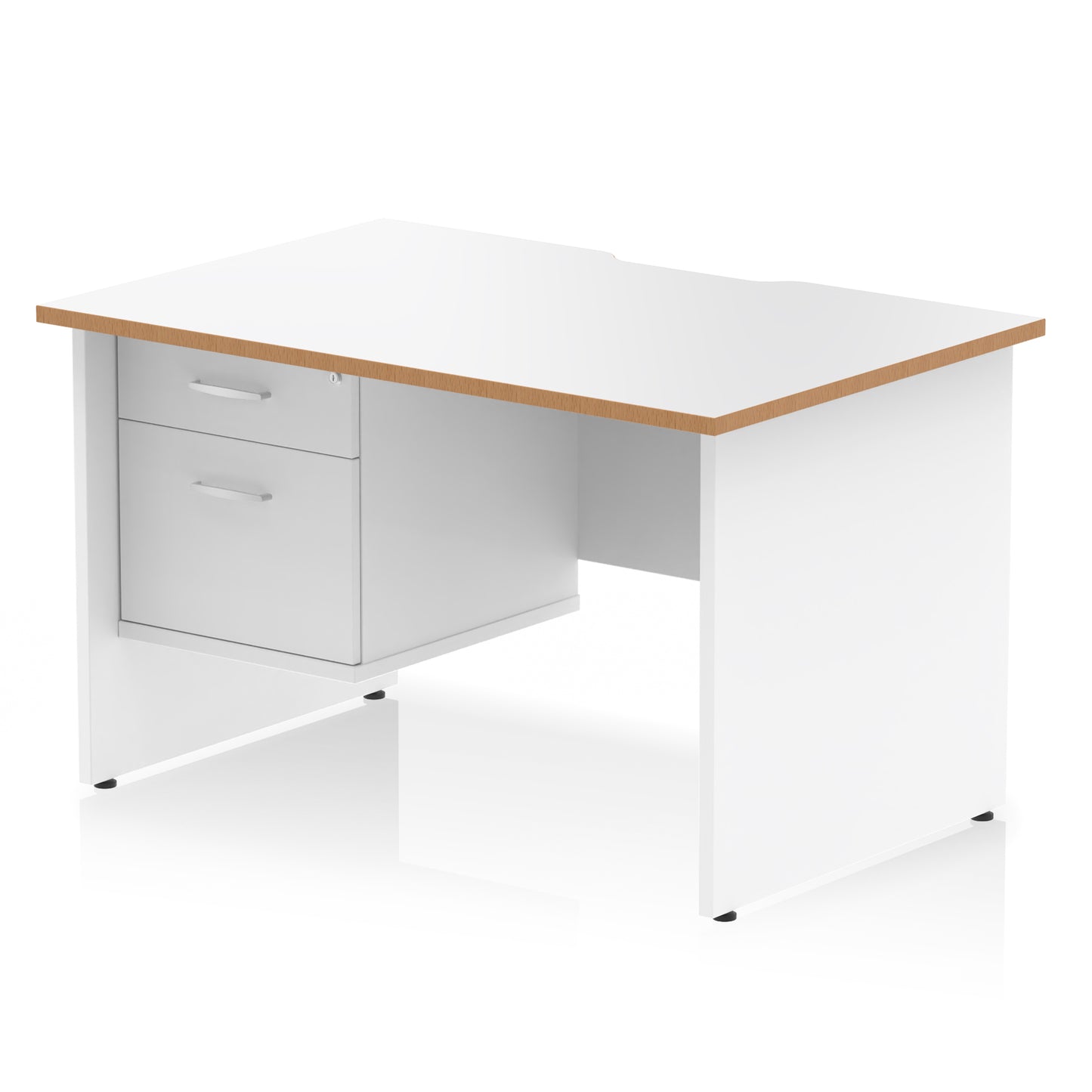 Impulse Scalloped Edge Panel End Straight Desk With Single Fixed Pedestal - 1200mm - Multiple Colour Options