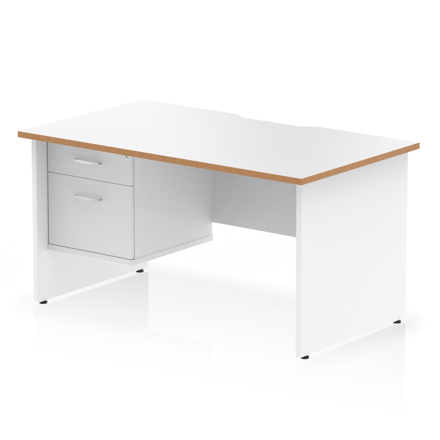 Impulse Scalloped Edge Panel End Straight Desk With Single Fixed Pedestal - 1400mm - Multiple Colour Options