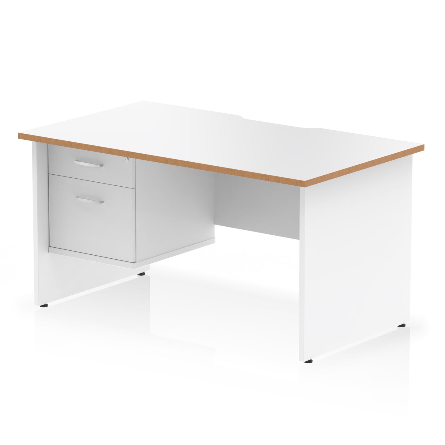 Impulse Scalloped Edge Panel End Straight Desk With Single Fixed Pedestal - 1400mm - Multiple Colour Options