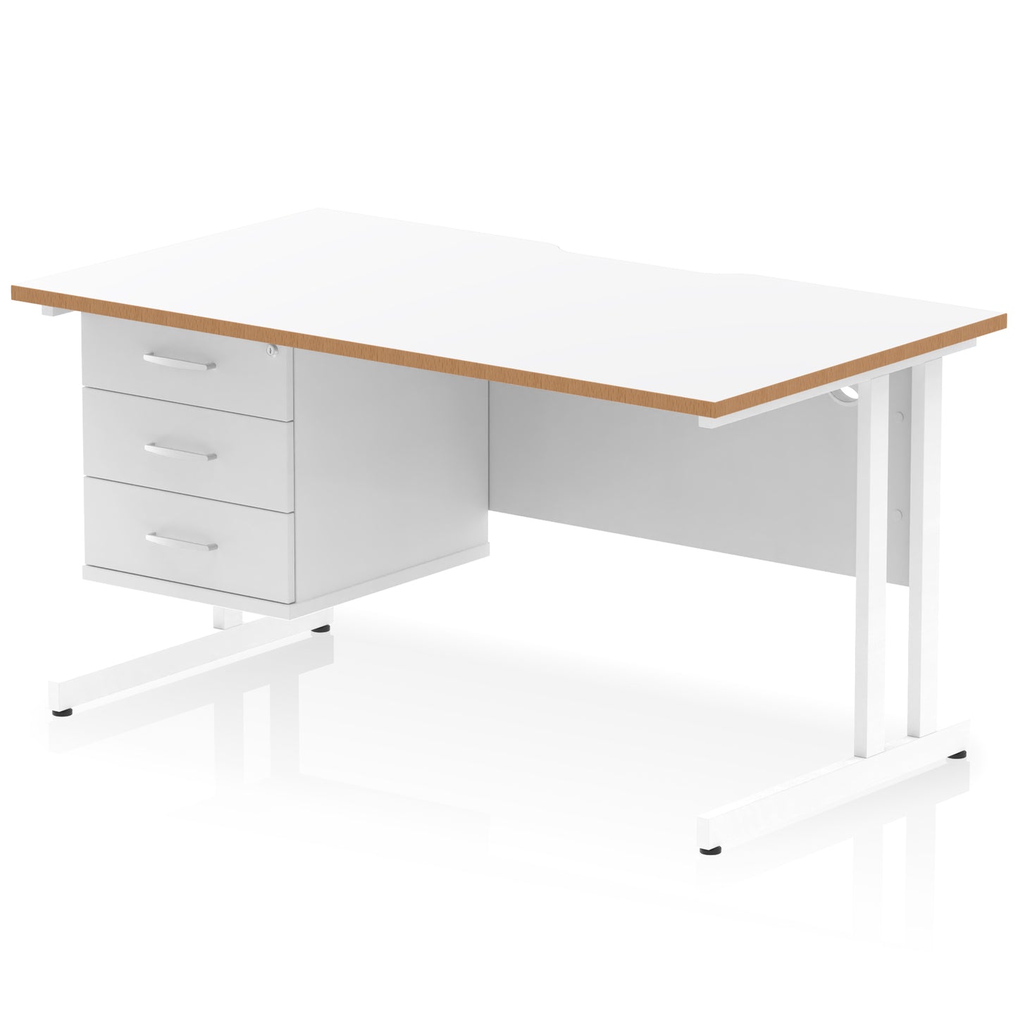 Impulse Scalloped Edge Cantilever Straight Desk With Single Fixed Pedestal - 1400mm - Multiple Colour Options