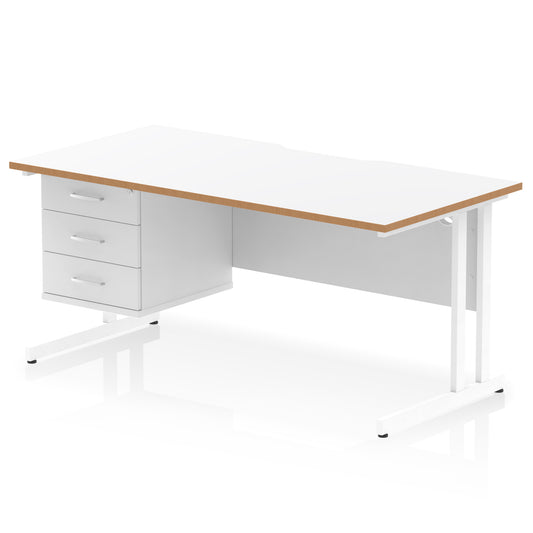 Impulse Scalloped Edge Cantilever Straight Desk With Single Fixed Pedestal - 1600mm - Multiple Colour Options