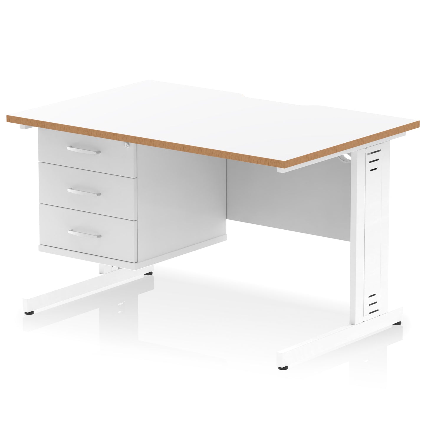 Impulse Scalloped Edge Cable Managed Straight Desk With Single Fixed Pedestal - 1200mm - Multiple Colour Options