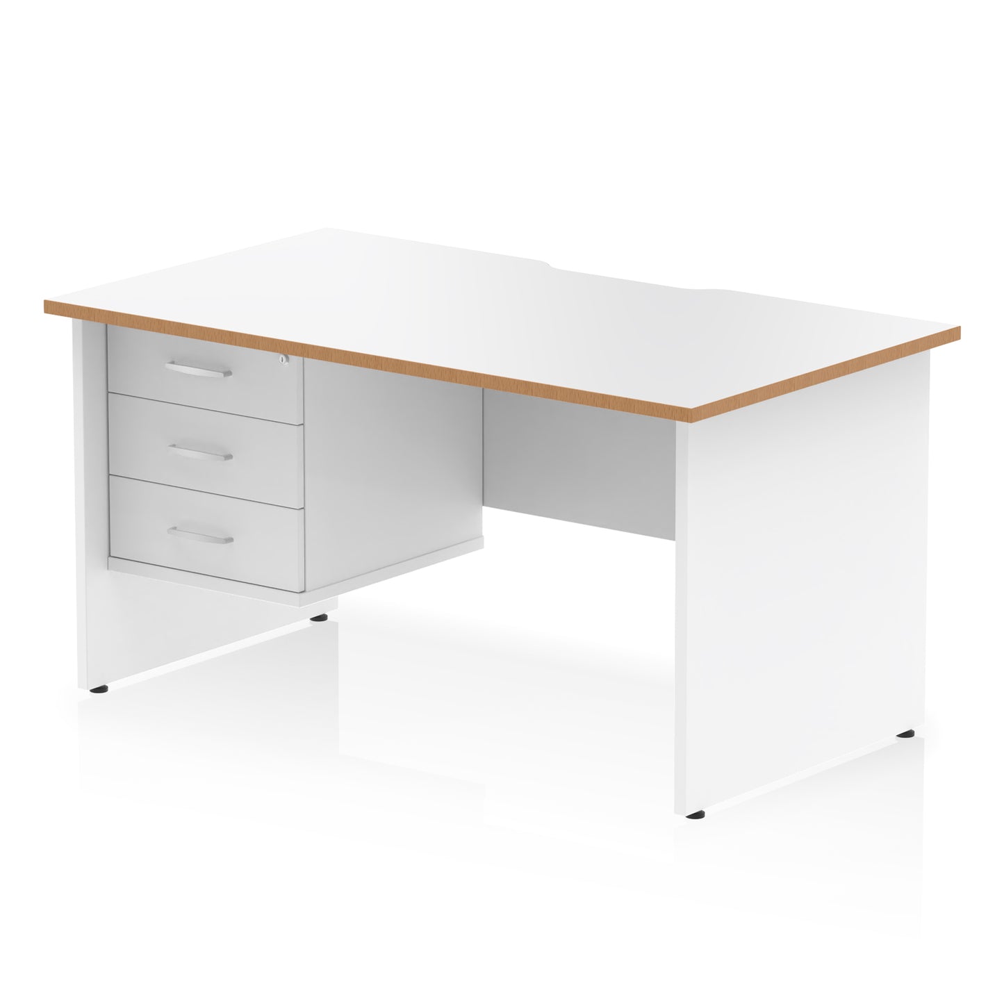 Impulse Scalloped Edge Panel End Straight Desk With Single Fixed Pedestal - 1400mm - Multiple Colour Options
