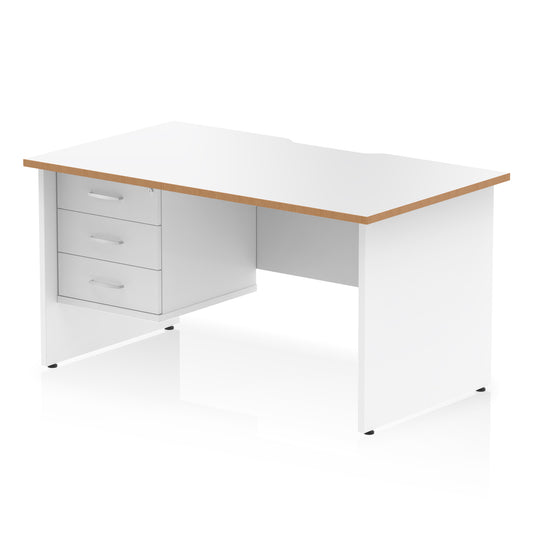 Impulse Scalloped Edge Panel End Straight Desk With Single Fixed Pedestal - 1400mm - Multiple Colour Options