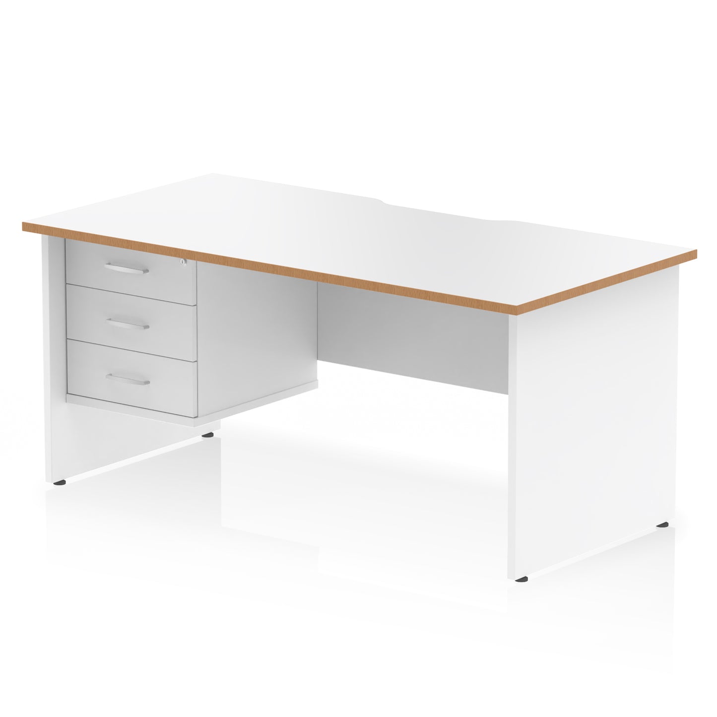 Impulse Scalloped Edge Panel End Straight Desk With Single Fixed Pedestal - 1600mm - Multiple Colour Options
