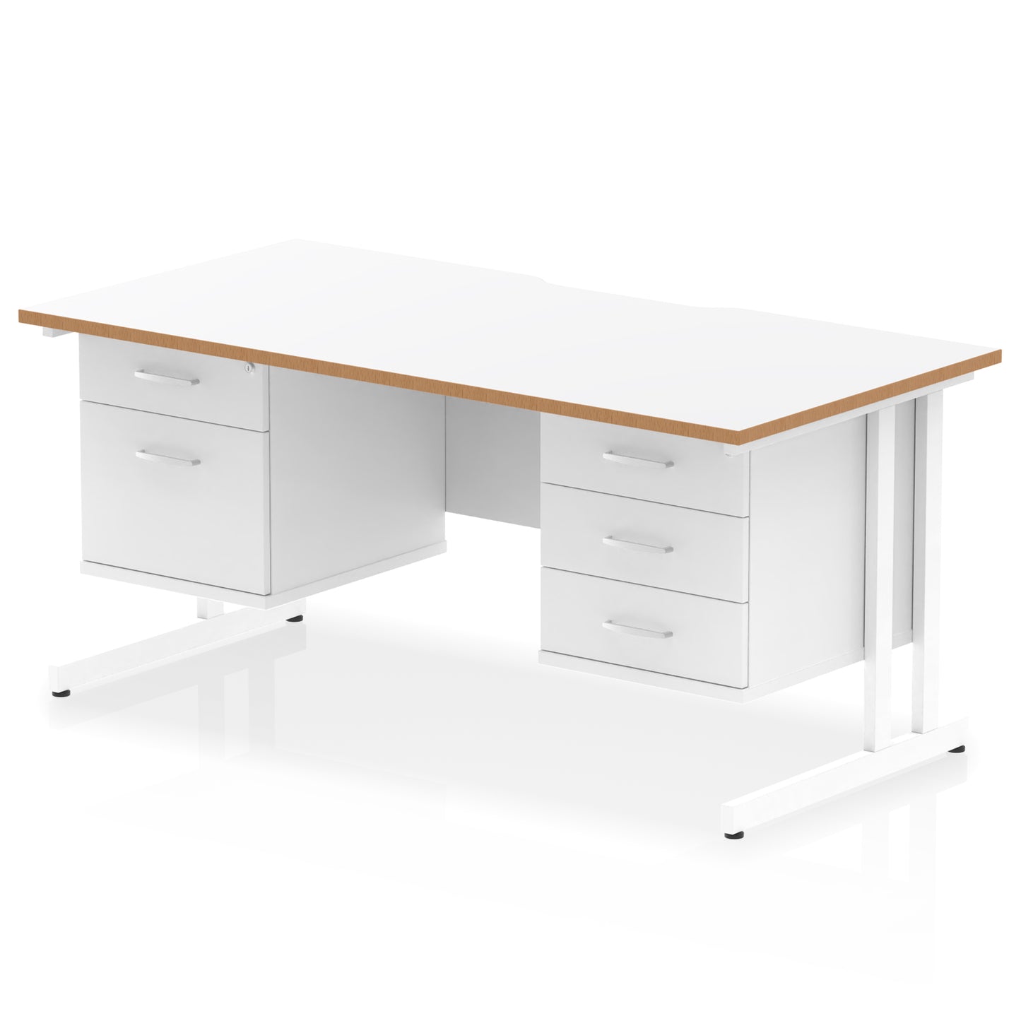 Impulse Scalloped Edge Cantilever Straight Desk With Two Fixed Pedestal - 1600mm - Multiple Colour Options