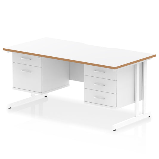 Impulse Scalloped Edge Cantilever Straight Desk With Two Fixed Pedestal - 1600mm - Multiple Colour Options