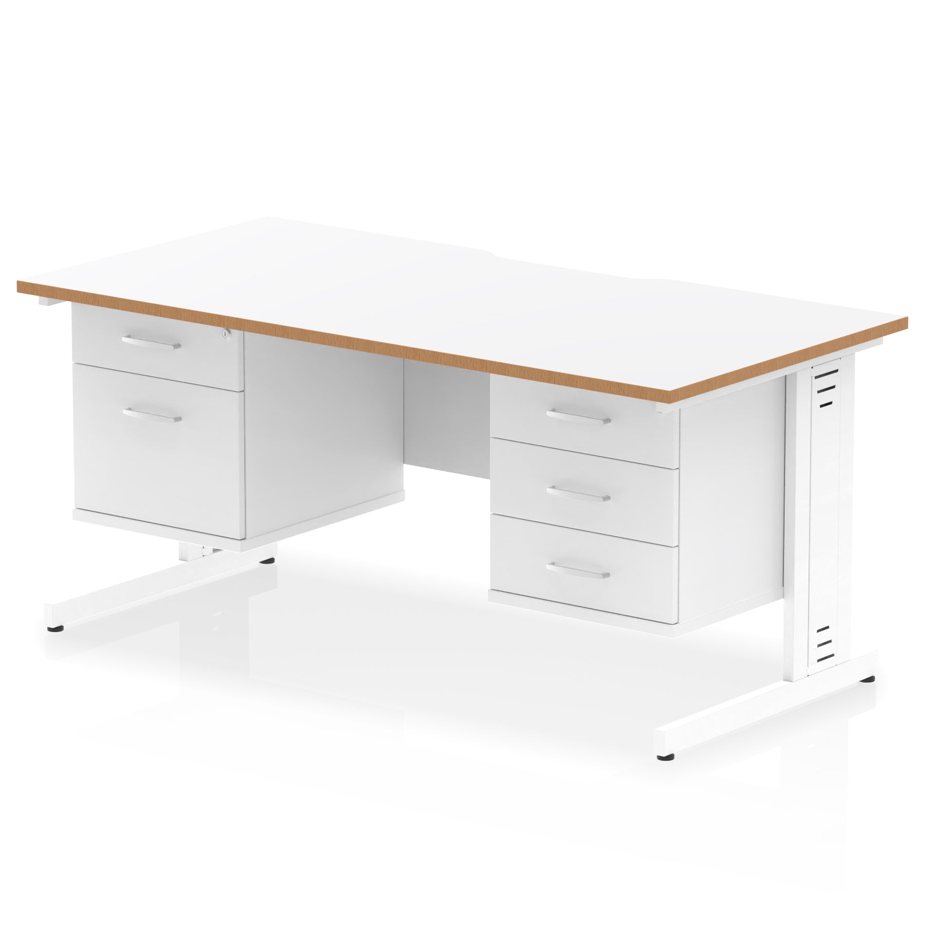 Impulse Scalloped Edge Cable Managed Straight Desk With Two Fixed Pedestal - 1600mm - Multiple Colour Options