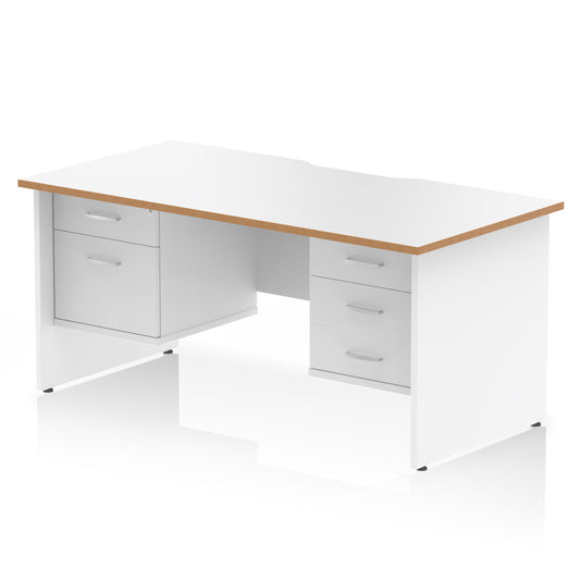 Impulse Scalloped Edge Panel End Straight Desk With Two Fixed Pedestal - 1600mm - Multiple Colour Options