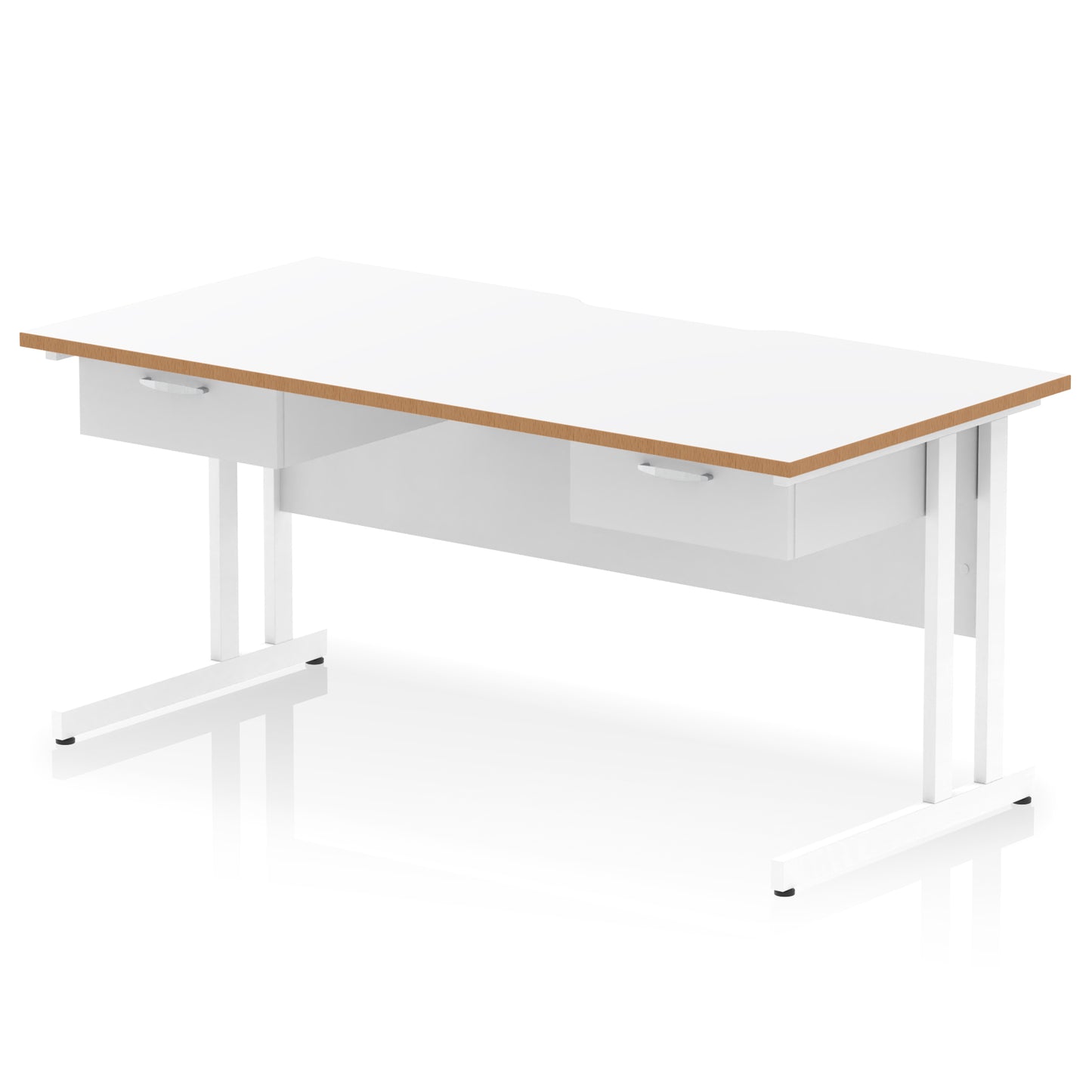 Impulse Scalloped Edge Cantilever Straight Desk With 2x One Drawer Fixed Pedestals - 1600mm - Multiple Colour Options