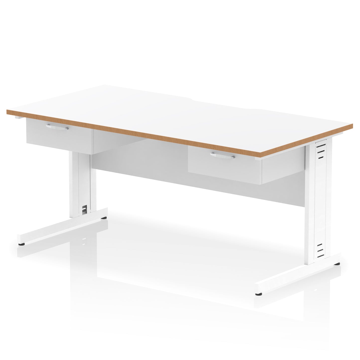Impulse Scalloped Edge Cable Managed Straight Desk With 2x One Drawer Fixed Pedestals - 1600mm - Multiple Colour Options