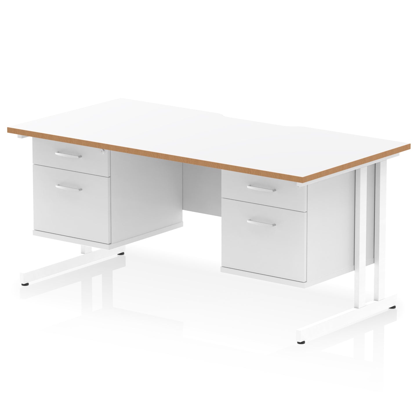 Impulse Scalloped Edge Cantilever Straight Desk With Two Fixed Pedestal - 1600mm - Multiple Colour Options