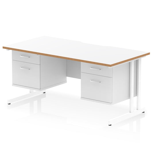 Impulse Scalloped Edge Cantilever Straight Desk With Two Fixed Pedestal - 1600mm - Multiple Colour Options