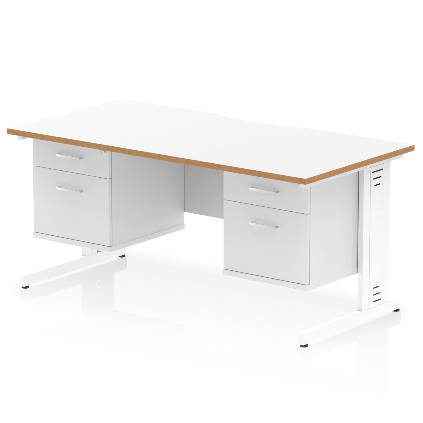 Impulse Scalloped Edge Cable Managed Straight Desk With Two Fixed Pedestal - 1600mm - Multiple Colour Options