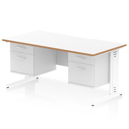 Impulse Scalloped Edge Cable Managed Straight Desk With Two Fixed Pedestal - 1600mm - Multiple Colour Options