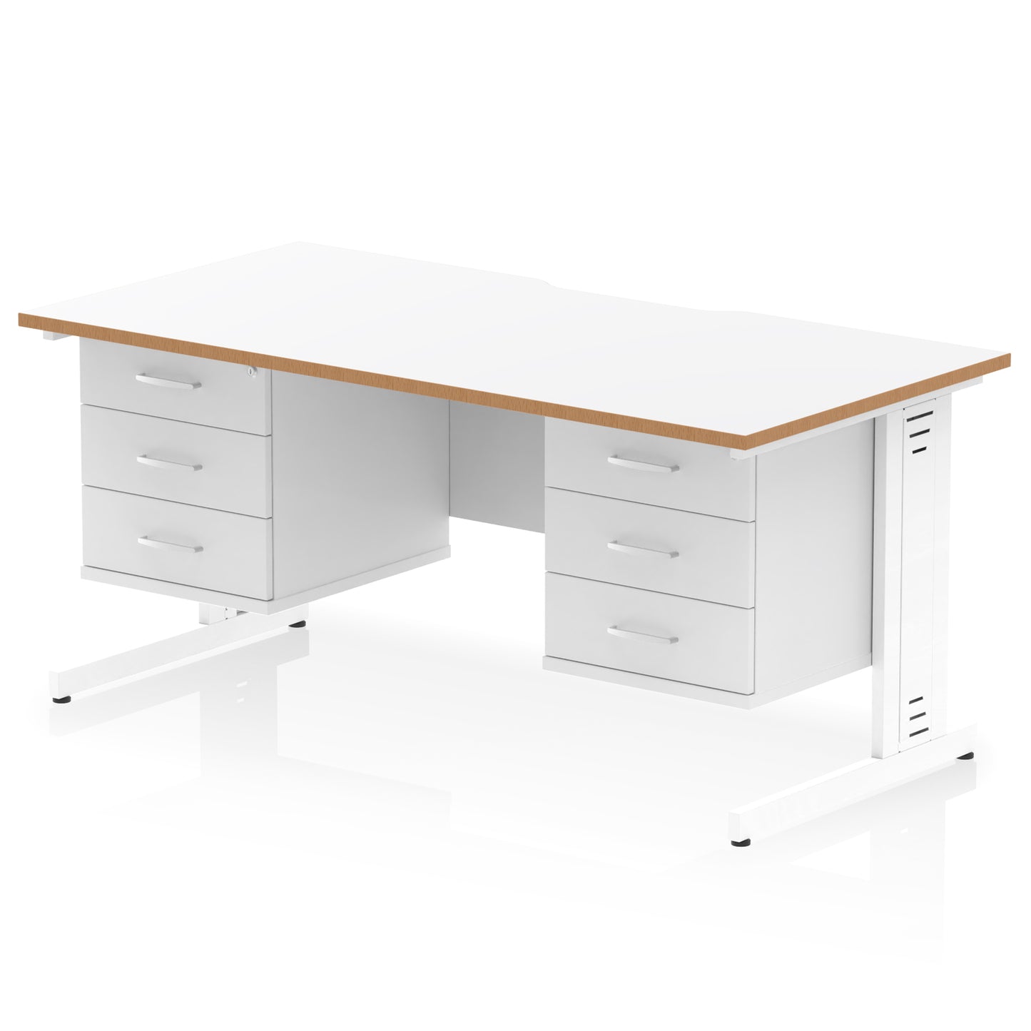 Impulse Scalloped Edge Cable Managed Straight Desk With Two Fixed Pedestal - 1600mm - Multiple Colour Options