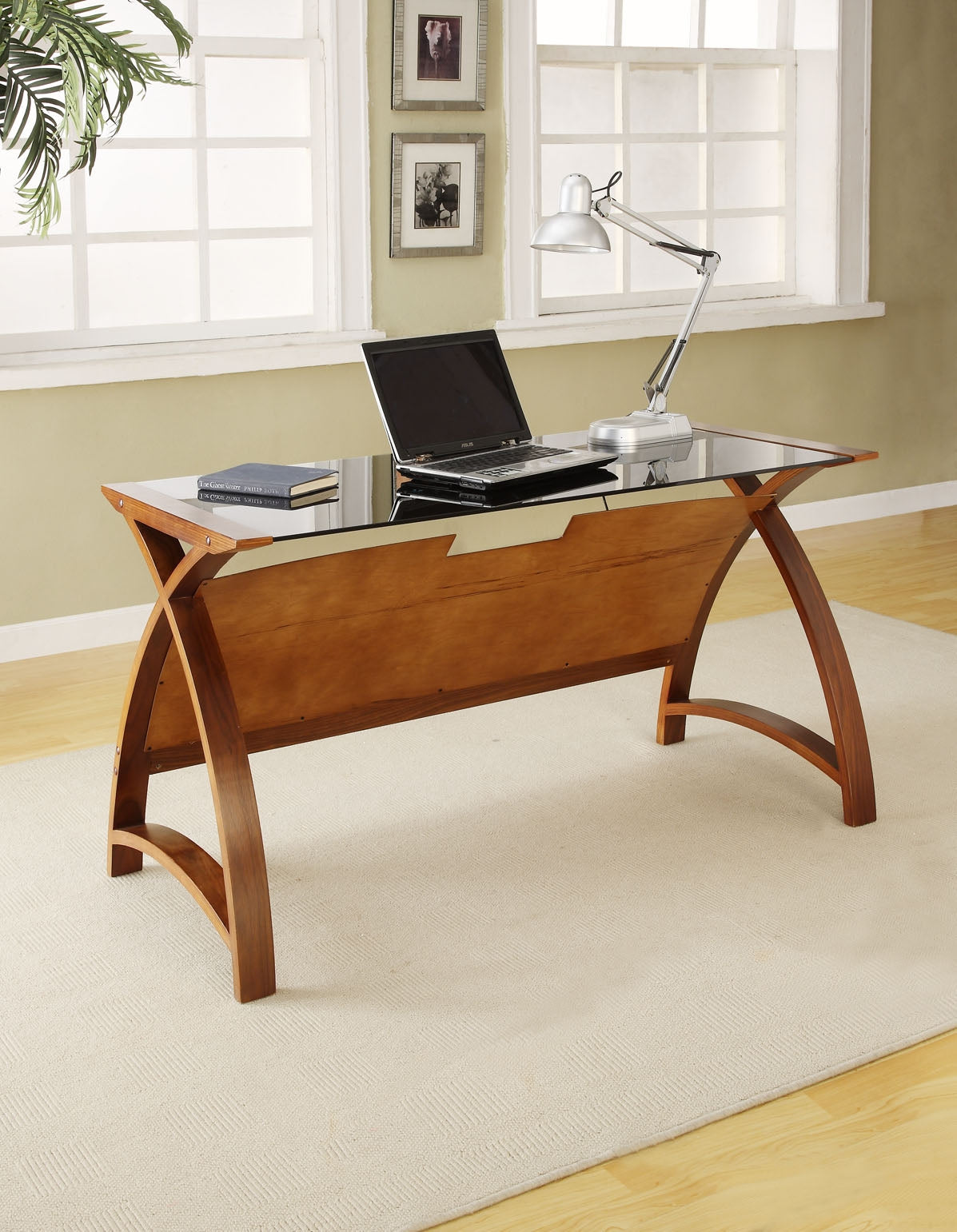 Contemporary Quality Glass Home Office Table in Walnut - 1300mm - PC201-1300