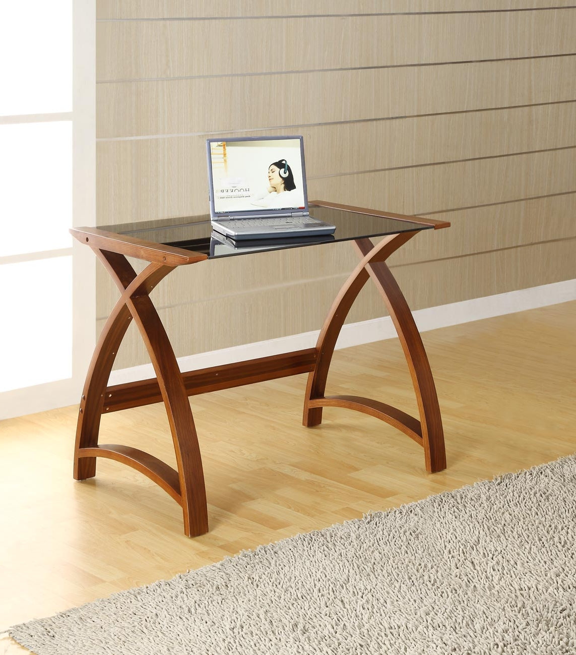 Contemporary Quality Glass Home Office Table in Walnut - 900mm - PC201-900 North Yourkshire