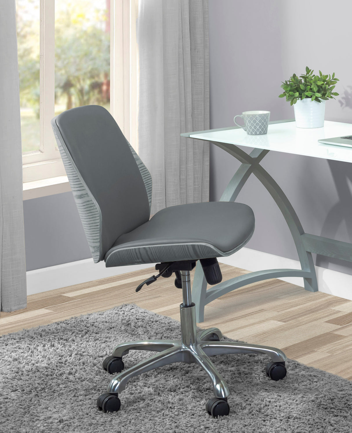 Modern Faux Leather Office Chair with Grey Wood Veneer Shell - Grey - PC211