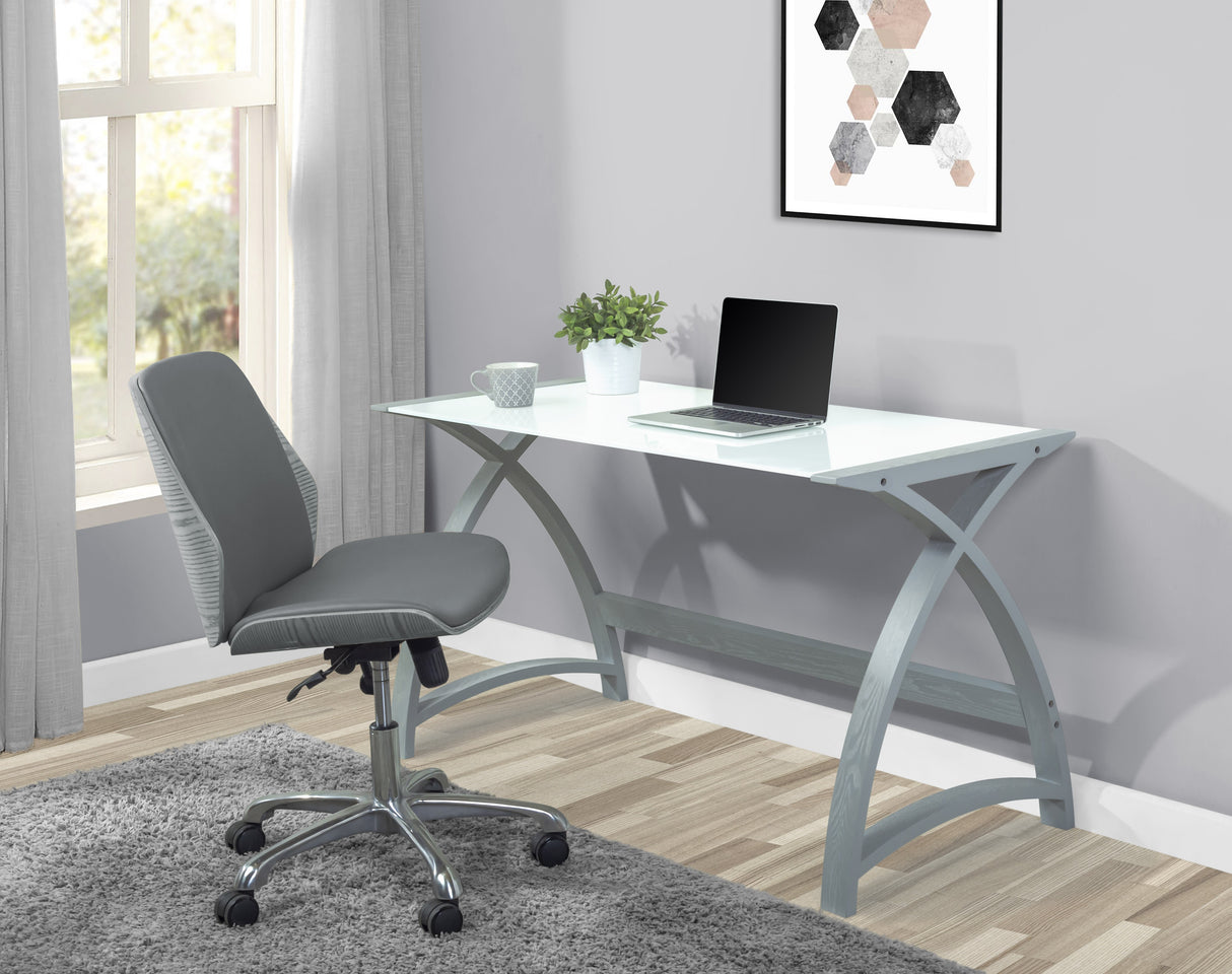 Modern Faux Leather Office Chair with Grey Wood Veneer Shell - Grey - PC211