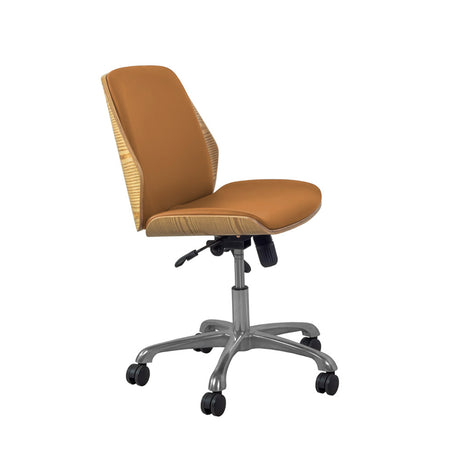 Modern Faux Leather Office Chair with Oak Wood Veneer Shell - Tan - PC211