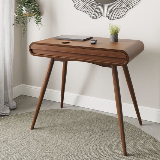 Contemporary Quality Home Office Desk with Drawer in Walnut - 900mm - PC810