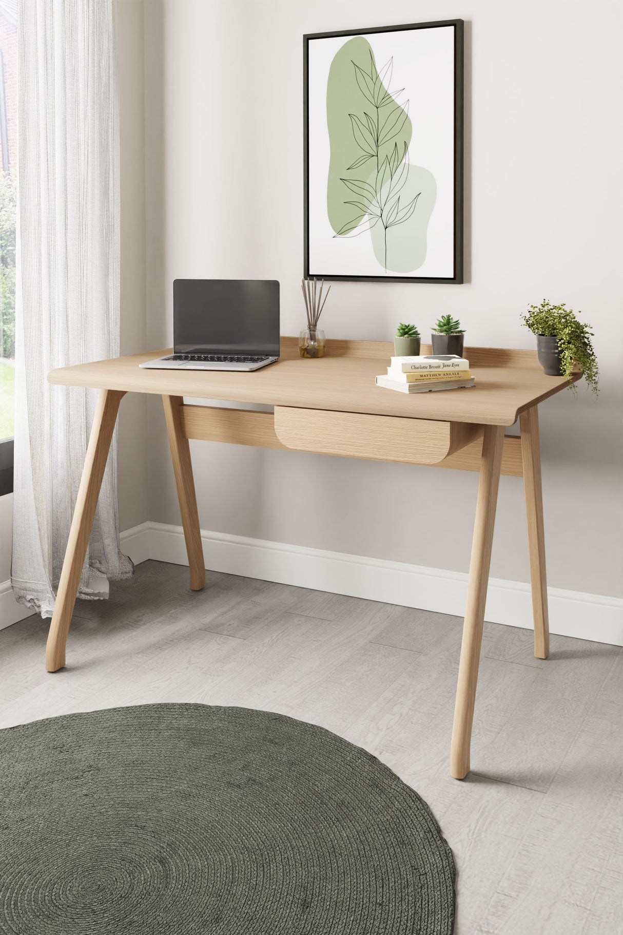 Contemporary Quality Home Office Desk with Drawer in Oak - 1250mm - PC811