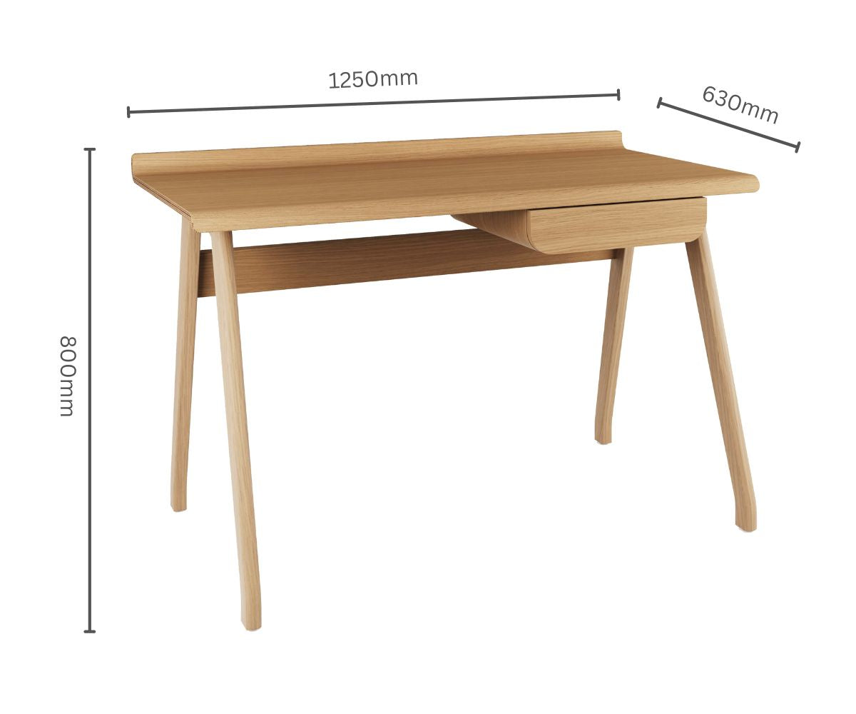 Contemporary Quality Home Office Desk with Drawer in Oak - 1250mm - PC811