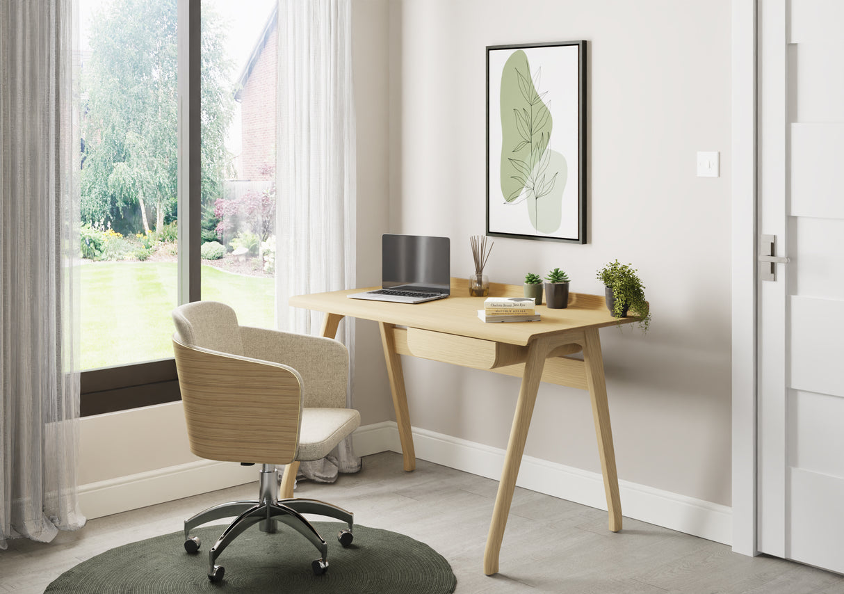 Contemporary Quality Home Office Desk with Drawer in Oak - 1250mm - PC811