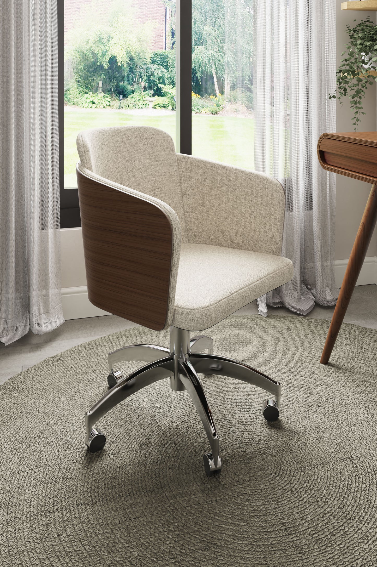 Elegant Fabric Office Chair with Walnut Wood Veneer Shell - PC812
