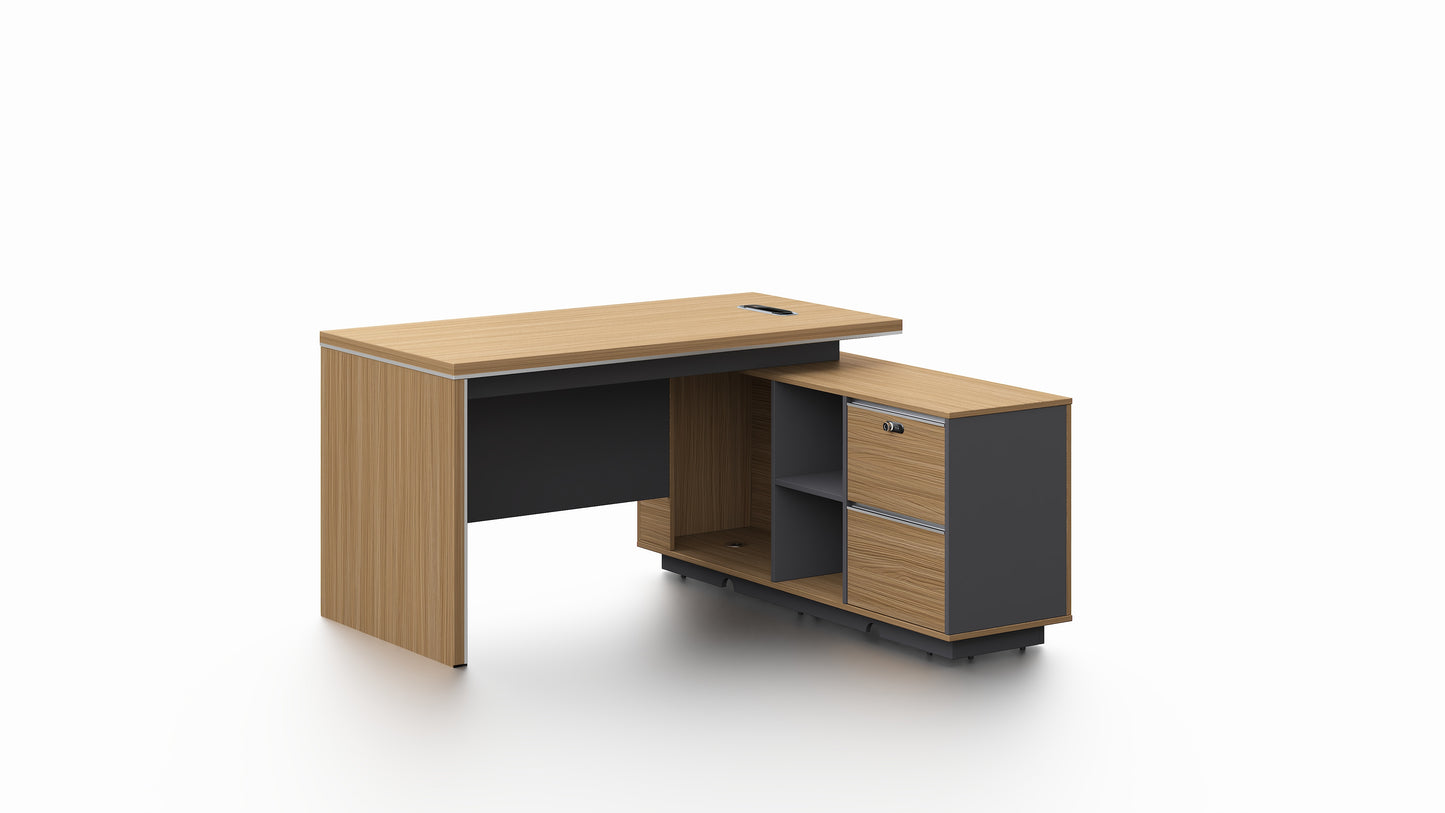 Modern Home Walnut Corner Executive Office Desk with Integrated Storage - 1400mm - PM02-D01-14