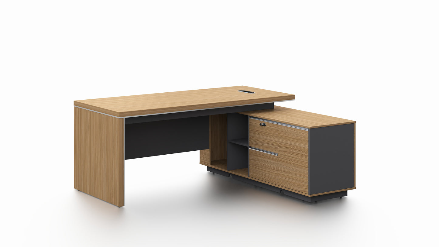 Modern Home Walnut Corner Executive Office Desk with Integrated Storage - 2000mm or 2200mm - PM02-D02