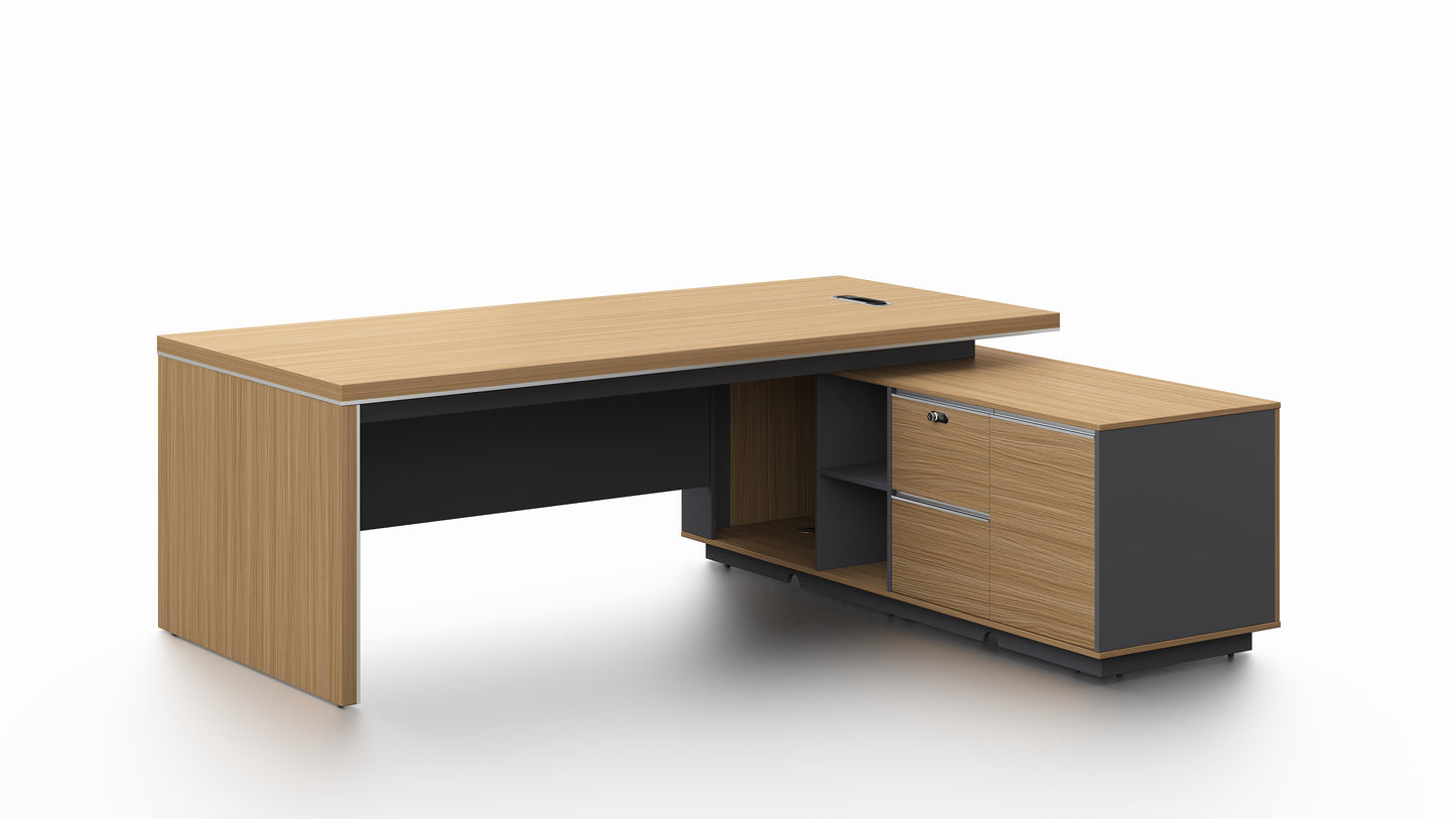 Modern Home Walnut Corner Executive Office Desk with Integrated Storage - 2000mm or 2200mm - PM02-D02
