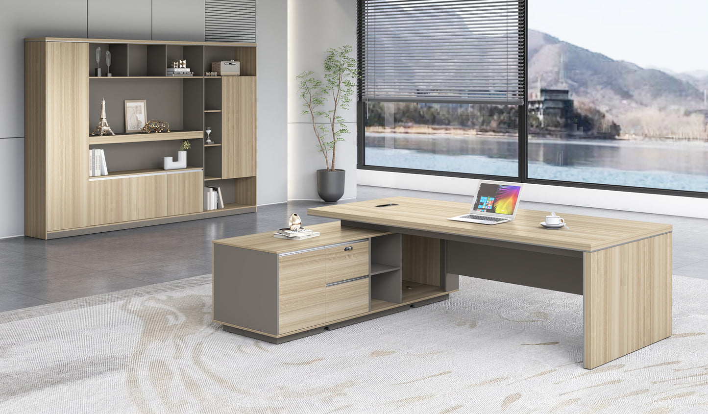Modern Home Golden Oak Corner Executive Office Desk with Integrated Storage - 2000mm or 2200mm - PM02-D02