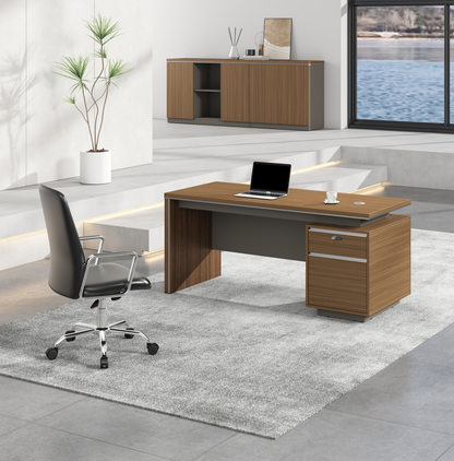 Modern Home Walnut Executive Office Desk with Integrated Storage - 1400mm - PM02-D03