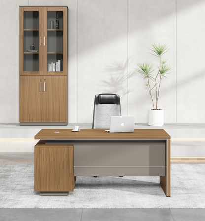 Modern Home Walnut Executive Office Desk with Integrated Storage - 1400mm - PM02-D03
