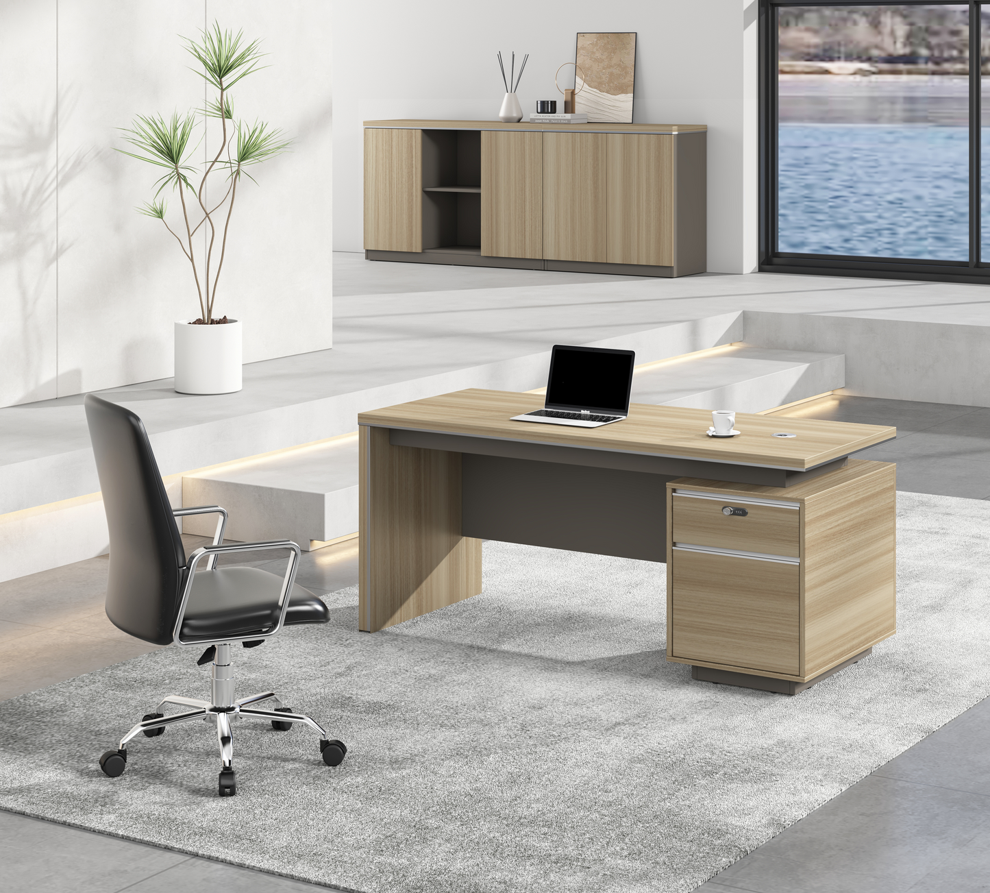 Modern Home Golden Oak Executive Office Desk with Integrated Storage - 1400mm - PM02-D03