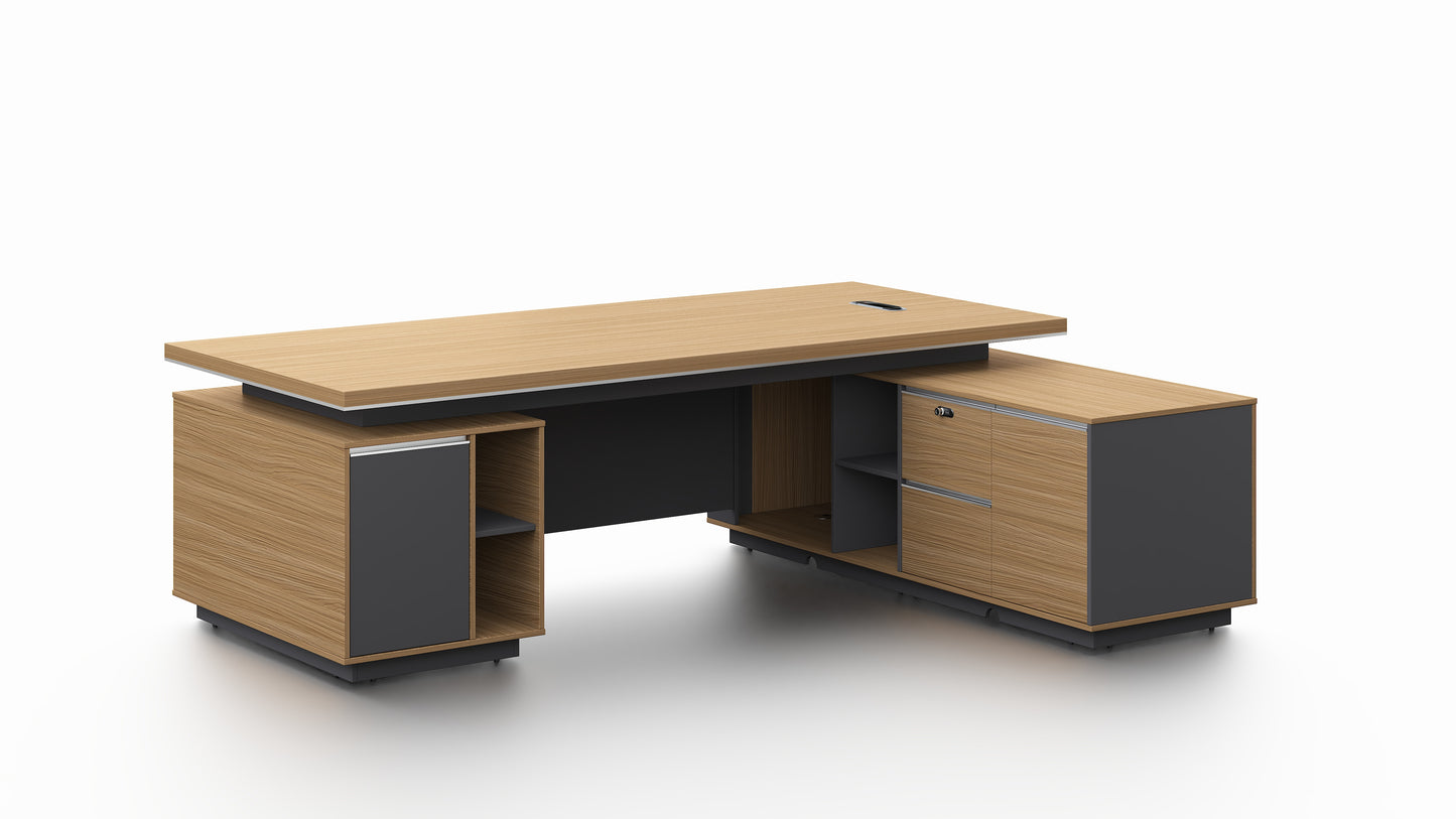 Modern Large Walnut Corner Executive Office Desk with Integrated Storage - 2400mm - PM02-D05
