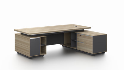 Modern Large Golden Oak Corner Executive Office Desk with Integrated Storage - 2400mm - PM02-D05