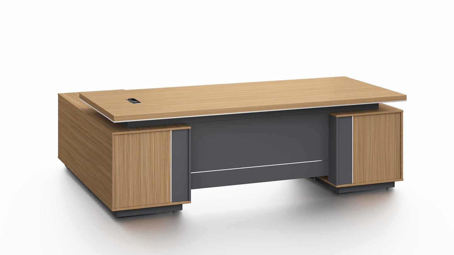Modern Large Walnut Corner Executive Office Desk with Integrated Storage - 2400mm - PM02-D05