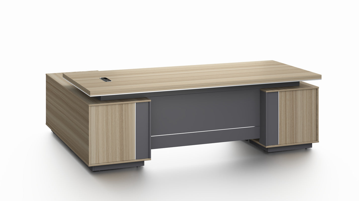 Modern Large Golden Oak Corner Executive Office Desk with Integrated Storage - 2400mm - PM02-D05