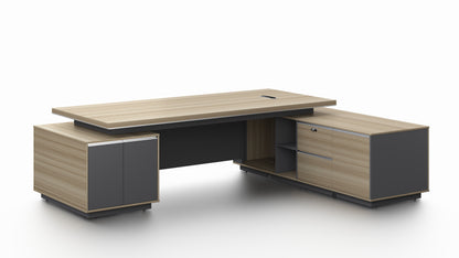 Modern Large Golden Oak Corner Executive Office Desk with Integrated Storage - 2800mm - PM02-D05