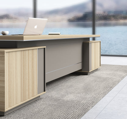 Modern Large Golden Oak Corner Executive Office Desk with Integrated Storage - 2400mm - PM02-D05