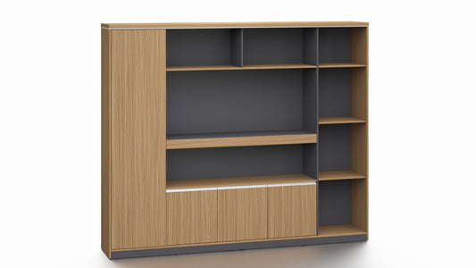 Modern Large Walnut Bookcase with Doors & Open Shelving - 2400mm - PM02-S01